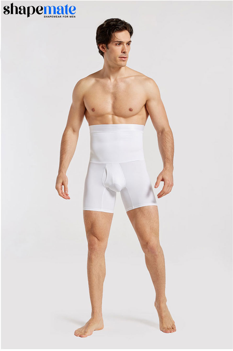 ShapeMate Mens Seamless Tummy Flattening Shorts White
